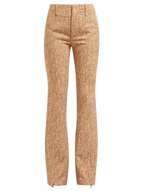 Matchesfashion.com Chlo - Tweed Print Ankle Zip Crepe Flared Trousers - Womens - Brown