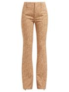 Matchesfashion.com Chlo - Tweed Print Ankle Zip Crepe Flared Trousers - Womens - Brown