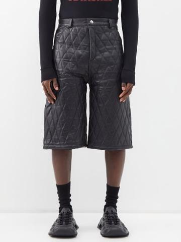 Youths In Balaclava - Quilted Leather Shorts - Mens - Black