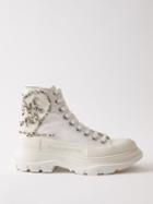 Alexander Mcqueen - Tread Slick Embellished Canvas High-top Trainers - Womens - White Silver