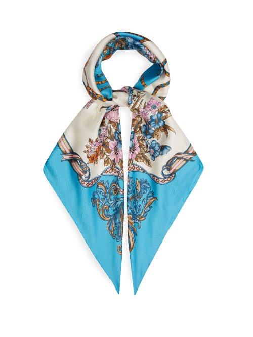Matchesfashion.com Gucci - Floral And Tassel Print Silk Faille Scarf - Womens - Blue