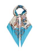 Matchesfashion.com Gucci - Floral And Tassel Print Silk Faille Scarf - Womens - Blue