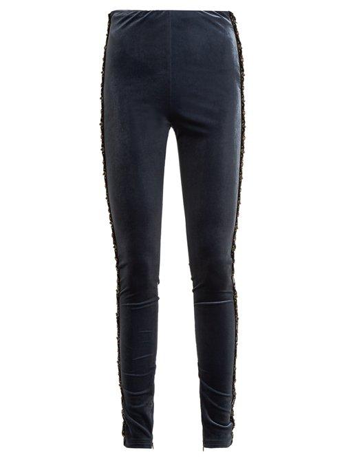 Matchesfashion.com Koch - Bead Embellished Velvet Leggings - Womens - Navy