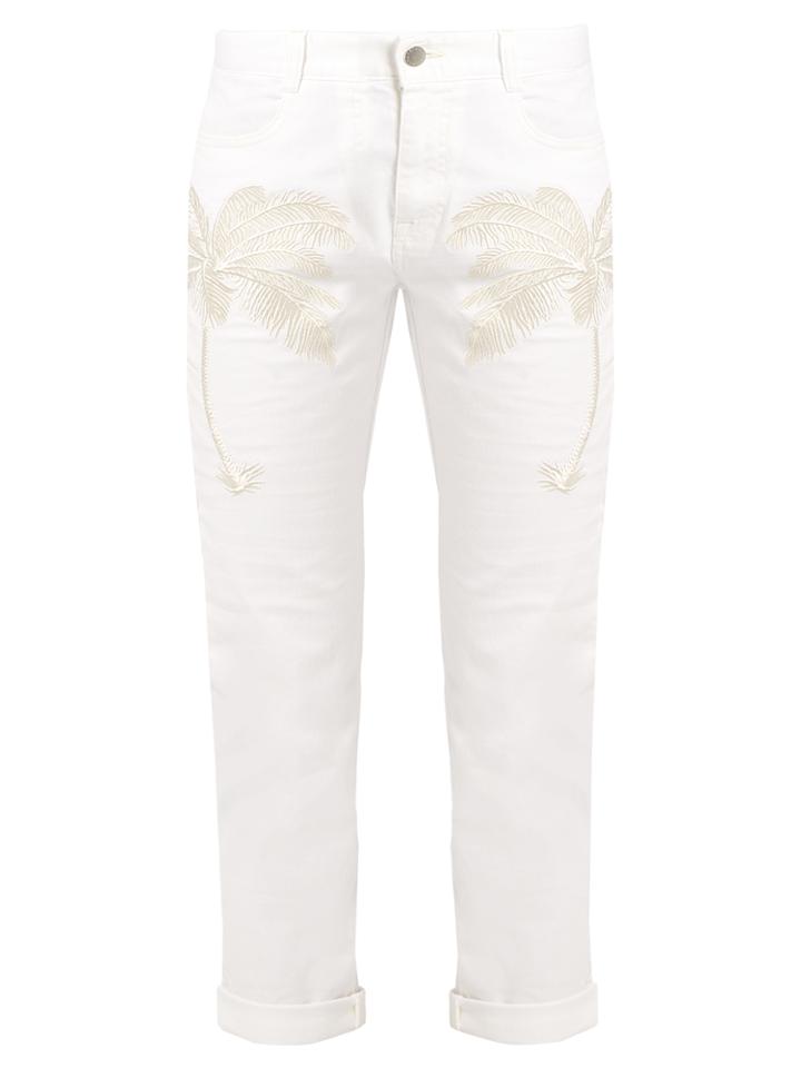 Stella Mccartney Palm Tree-embroidered Slim-leg Cropped Jeans