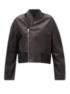 Matchesfashion.com Rick Owens - Cropped-hem Asymmetric Leather Bomber Jacket - Womens - Black