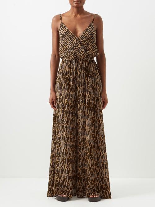 Raey - Jaguar-print Silk Wide-leg Jumpsuit - Womens - Jaguar Print