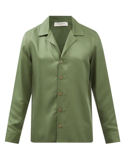 Giuliva Heritage Collection - Giulio Cuban-collar Silk Shirt - Mens - Green