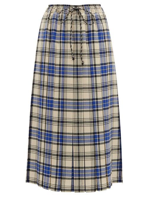 Matchesfashion.com Shrimps - Vesper Pleated Wool Plaid Midi Skirt - Womens - Blue Multi