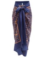 Agua By Agua Bendita - Lavanda Floral-print Cotton-blend Sarong - Womens - Navy Print