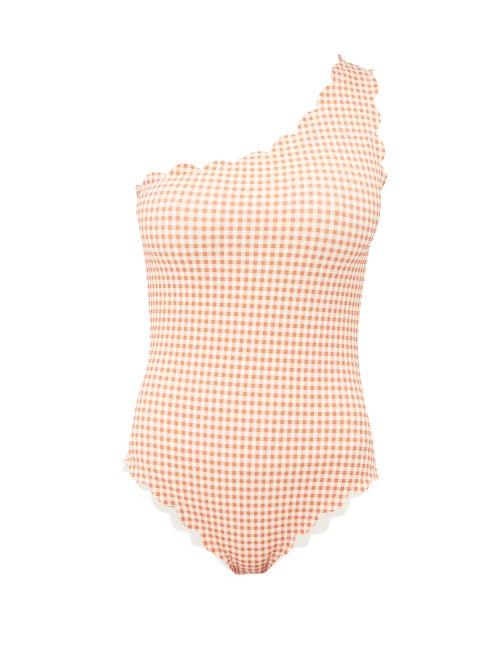 Matchesfashion.com Marysia - Santa Barbara One Shoulder Gingham Swimsuit - Womens - Orange