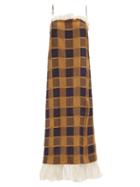 Khaite - Susanna Crinkled Check-poplin Slip Dress - Womens - Brown Multi