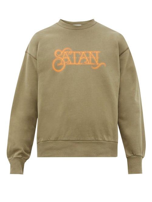 Matchesfashion.com Aries - Satan Print Cotton Sweatshirt - Mens - Green