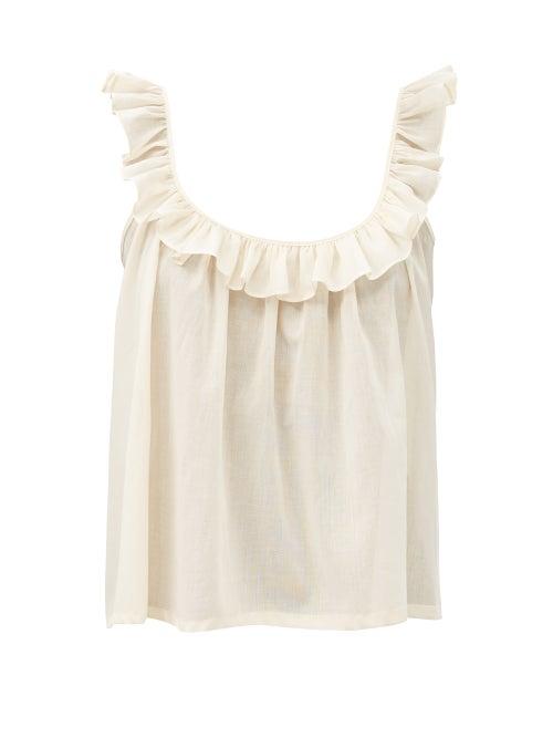 Matchesfashion.com Loup Charmant - Tula Ruffled Organic-cotton Top - Womens - Cream