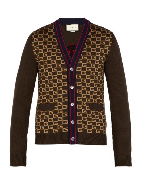 Matchesfashion.com Gucci - Gg Intarsia Wool Cardigan - Mens - Brown Multi