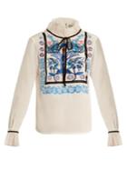 Temperley London Imperium Floral-embroidered Silk-crepe Blouse