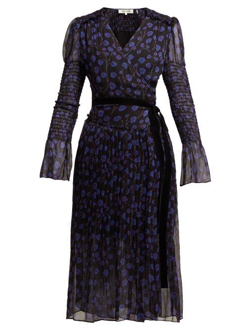 Matchesfashion.com Diane Von Furstenberg - Ani Ditsy Print Silk Chiffon Wrap Dress - Womens - Blue Print