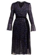 Matchesfashion.com Diane Von Furstenberg - Ani Ditsy Print Silk Chiffon Wrap Dress - Womens - Blue Print