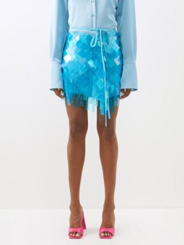 The Attico - Aurelie Sequinned Mini Skirt - Womens - Blue