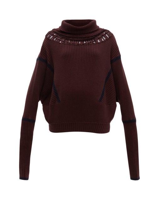 Matchesfashion.com Palmer//harding - Roll Neck Cut Out Wool Blend Jumper - Womens - Burgundy