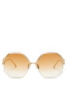 Matchesfashion.com Linda Farrow - Oversized Hexagonal Frame Sunglasses - Womens - Dark Orange