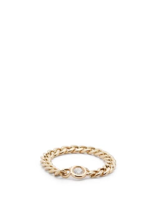 Matchesfashion.com Zo Chicco - Curb-chain Diamond & 14kt Gold Ring - Womens - Gold