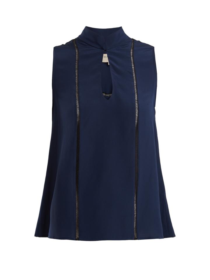 Zeus + Dione Azur Lace-trimmed Silk Top