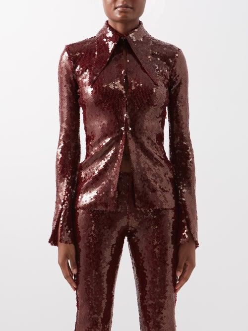 16arlington - Opala Sequinned Jersey Shirt - Womens - Burgundy