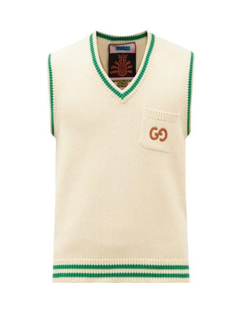 Gucci - Pineapple-embroidered Cotton Sweater Vest - Mens - Beige
