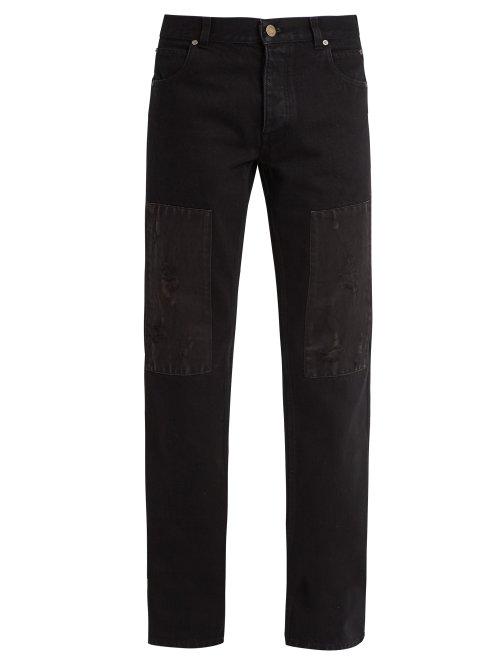Matchesfashion.com Calvin Klein 205w39nyc - Distressed Patch Straight Leg Denim Jeans - Mens - Black