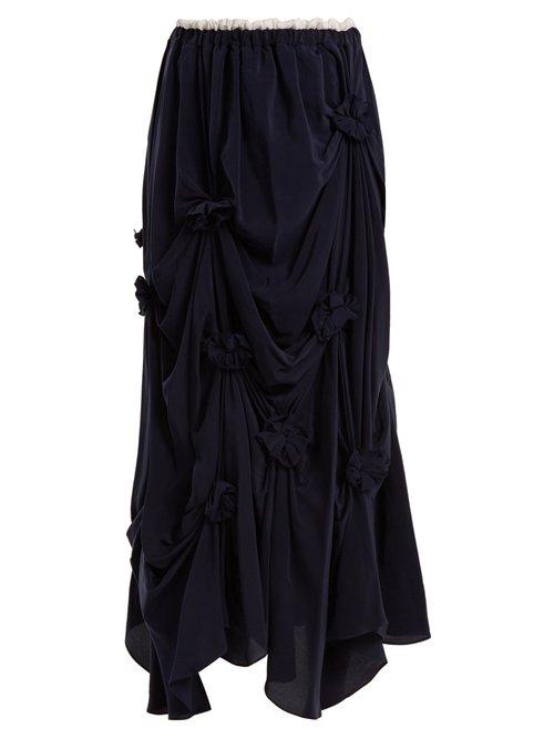 Matchesfashion.com Jw Anderson - Florette Embellished Ruched Silk Crepe Skirt - Womens - Navy