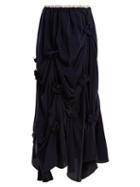 Matchesfashion.com Jw Anderson - Florette Embellished Ruched Silk Crepe Skirt - Womens - Navy