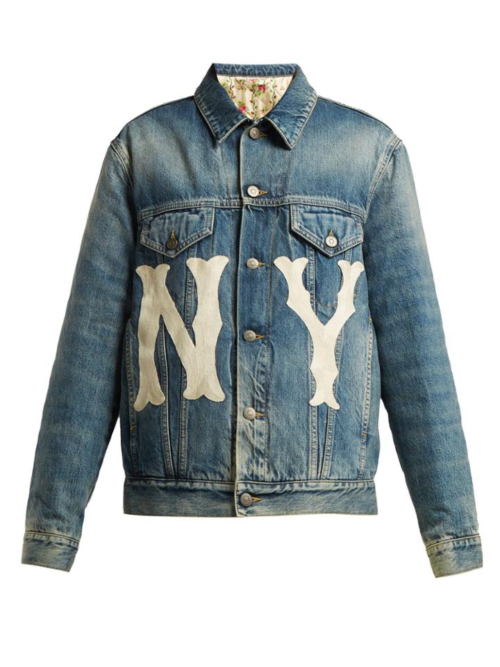 Gucci Ny-embroidered Logo-patch Denim Jacket