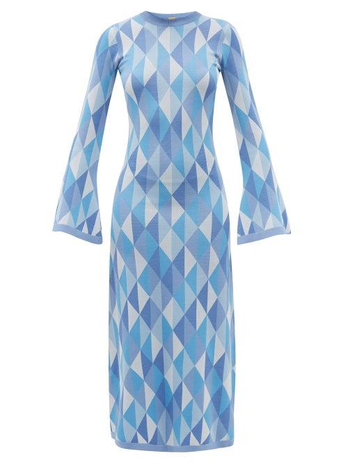 Matchesfashion.com Dodo Bar Or - Ally Open-back Geometric-jacquard Knitted Dress - Womens - Blue Multi