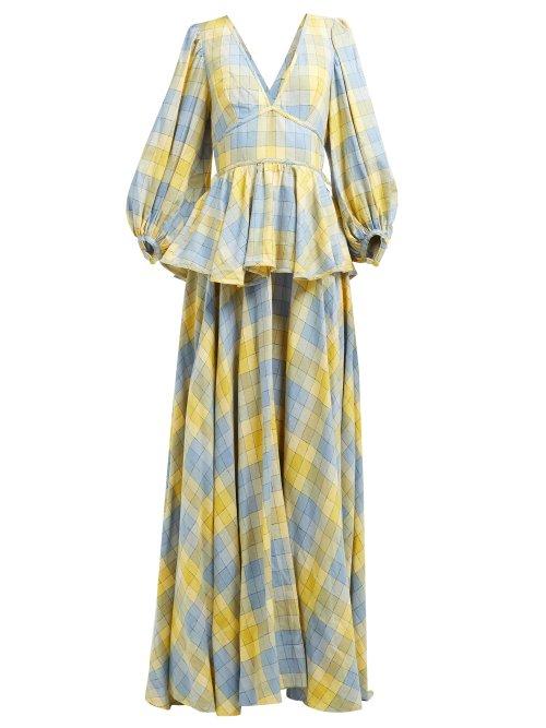 Matchesfashion.com Staud - Panarea Checked Linen Blend Maxi Dress - Womens - Blue Multi