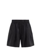 Asceno - Zurich Organic-linen Cambric Shorts - Womens - Black
