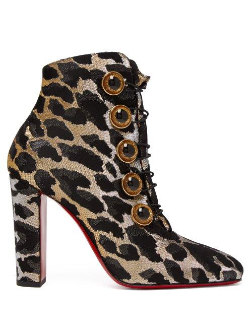 Matchesfashion.com Christian Louboutin - Lady See 85 Leopard Lurex Ankle Boots - Womens - Leopard