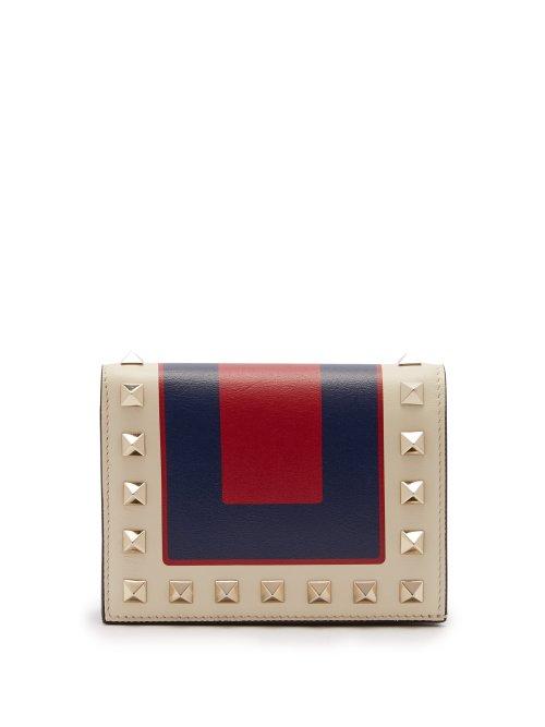 Matchesfashion.com Valentino - Rockstud Leather Wallet - Womens - Navy Multi