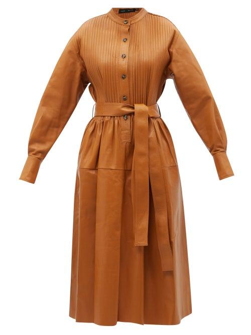 Proenza Schouler - Pintucked Leather Midi Dress - Womens - Brown
