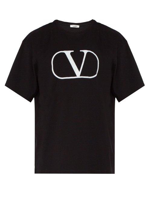 Matchesfashion.com Valentino - Logo Print Cotton Jersey T Shirt - Mens - Black
