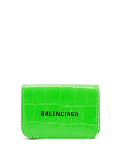 Matchesfashion.com Balenciaga - Logo-print Crocodile-effect Leather Bi-fold Wallet - Womens - Green Multi