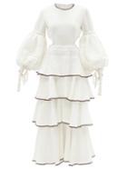 Ladies Rtw Aje - Gracious Cutout Tiered Linen-blend Dress - Womens - Ivory