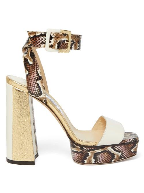 Matchesfashion.com Jimmy Choo - Jax 125 Elaphe Platform Sandals - Womens - Pink Multi