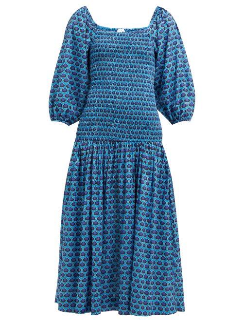 Matchesfashion.com Rhode Resort - Harper Abstract Print Cotton Midi Dress - Womens - Blue