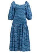 Matchesfashion.com Rhode Resort - Harper Abstract Print Cotton Midi Dress - Womens - Blue