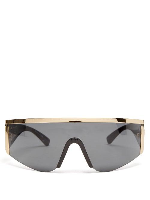 Versace Eyewear - Shield Acetate And Metal Sunglasses - Womens - Black Gold