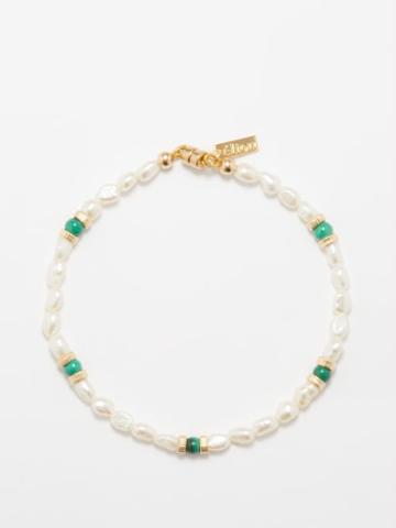 Liou - Halle Pearl, Jasper & 14kt Gold-plated Bracelet - Mens - White
