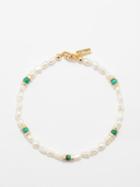 Liou - Halle Pearl, Jasper & 14kt Gold-plated Bracelet - Mens - White