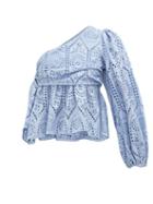 Matchesfashion.com Ganni - One Shoulder Balloon Sleeve Broderie Anglaise Top - Womens - Light Blue