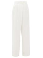 Matchesfashion.com Brunello Cucinelli - Pleated High Rise Crepe Wide Leg Trousers - Womens - Ivory