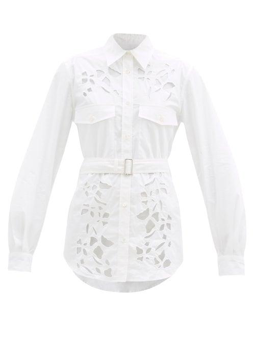Matchesfashion.com Jw Anderson - Belted Cutout Cotton-poplin Shirt - Womens - White